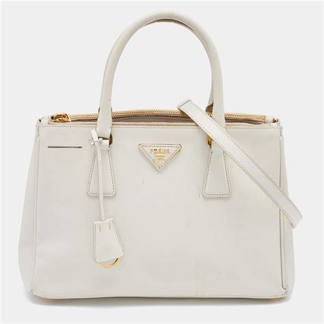 prada tote cuir double small saffiano leather talco off white|White/black Small Saffiano Leather Double Prada Bag .